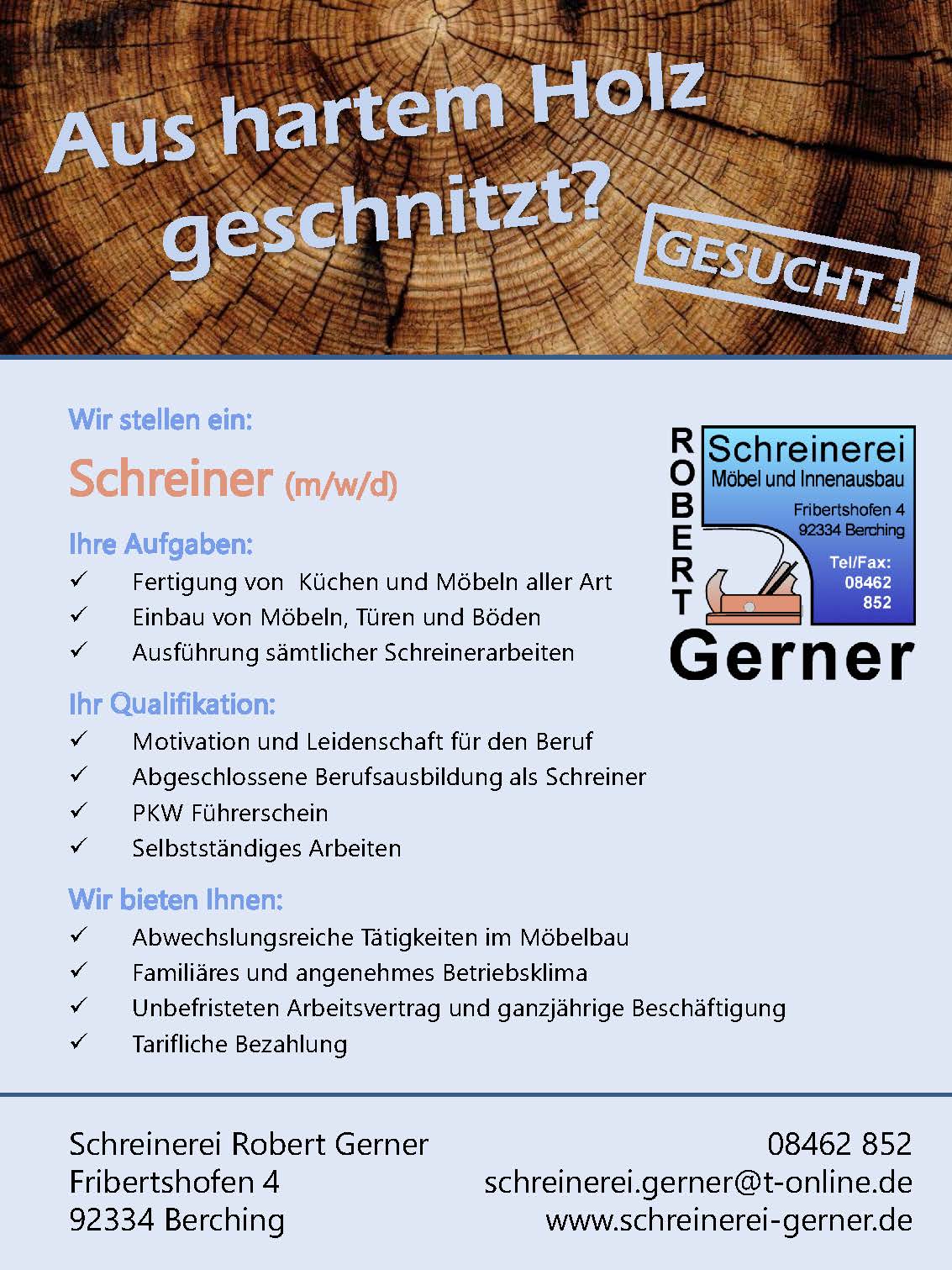 Wir Stellen Ein Schreinerei Robert Gerner